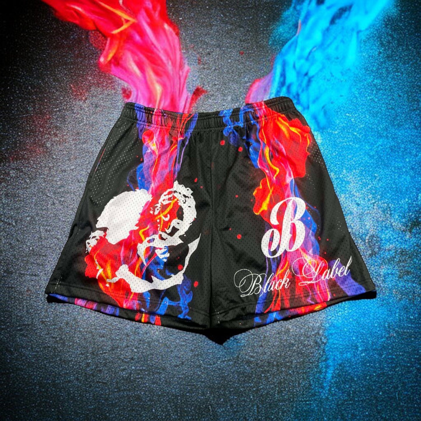 Black Label Flames Red & Blue Shorts (Black)